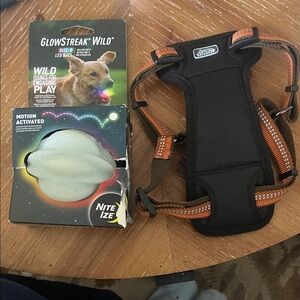 Orange Black Dog Harness small K9 explorer coastal ply nite size led ball